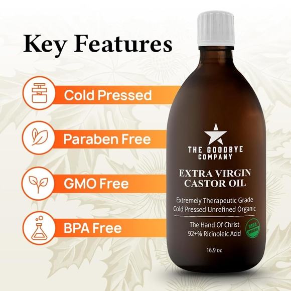 Organic Castor Oil 100% Pure Extra Virgin Oil Cold Pressed Unrefined Hexane-Free - Picture 4 of 5